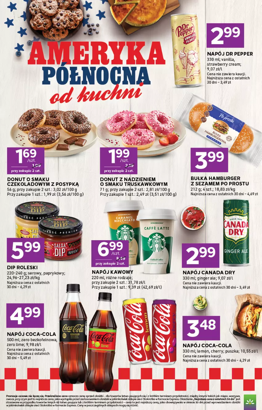 Gazetka promocyjna Stokrotka - Express - ważna 18.06 do 24.06.2026 - strona 5 - produkty: Bułka, Bułka hamburger, Burger, Coca-Cola, Donut, Gin, Hamburger, Mięso, Napój, Owoce, Ser, Sezam, Warzywa
