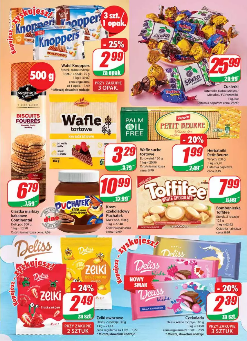 Gazetka promocyjna Dino - Gazetka 22 - ważna 31.05 do 06.06.2023 - strona 3 - produkty: Ciastka, Continental, Cukier, Cukierki, Fa, Herbatniki, Jutrzenka, Kakao, Knoppers, LANA, Toffifee, Wafle