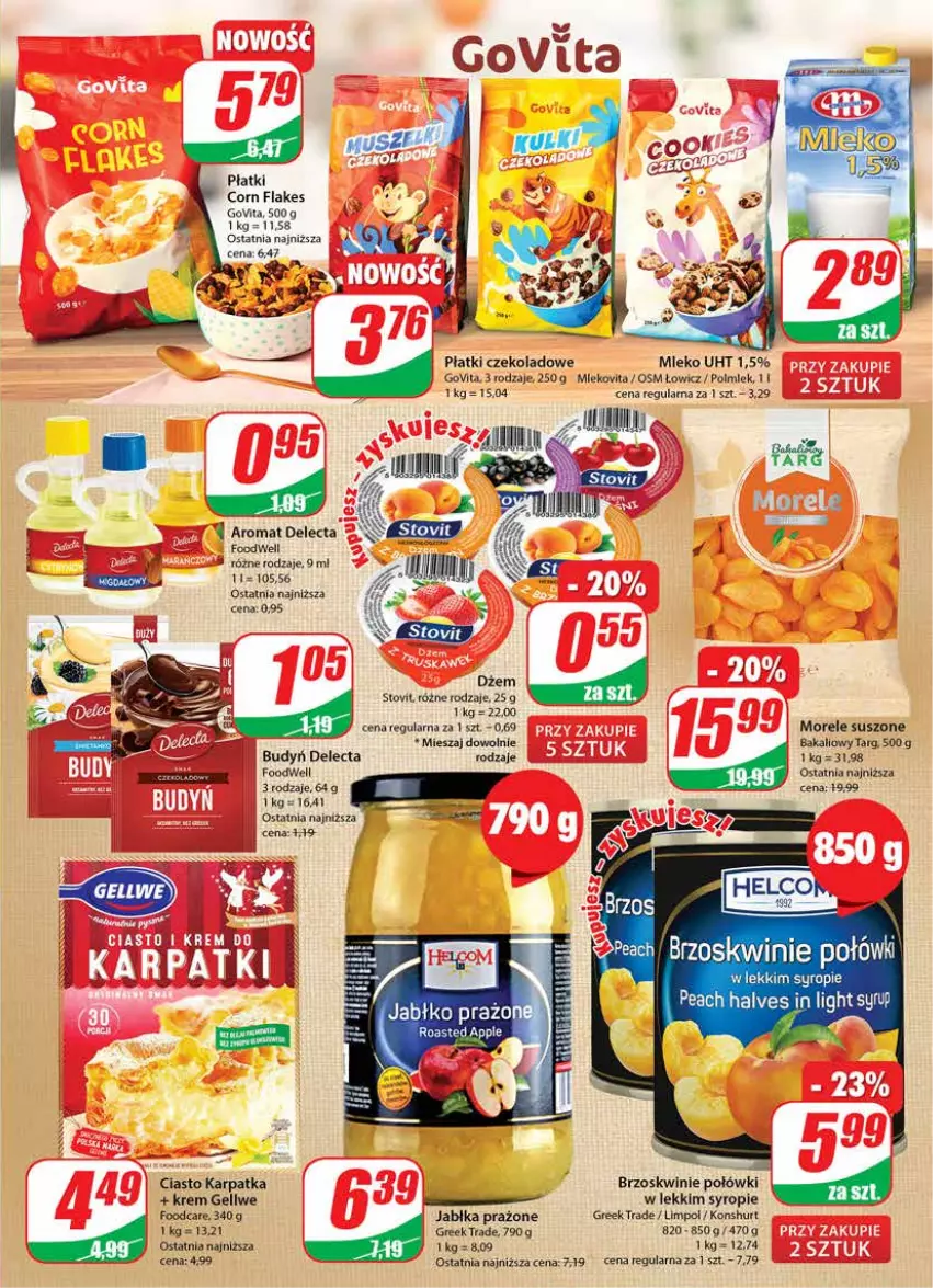 Gazetka promocyjna Dino - Gazetka 22 - ważna 31.05 do 06.06.2023 - strona 7 - produkty: Brzoskwinie, Budyń, Corn flakes, Delecta, Dżem, Jabłka, Jabłka prażone, Karp, Mleko, Polmiek, Syrop