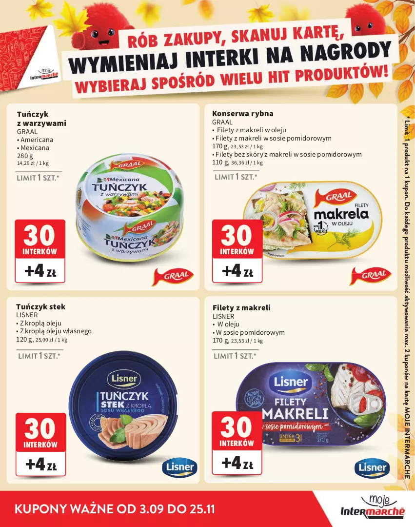 Gazetka promocyjna Intermarche - Gazetka Intermarche - ważna 03.09 do 25.11.2026 - strona 15 - produkty: Gra, Graal, Lisner, Olej, Ser, Sos, Stek, Tuńczyk, Warzywa