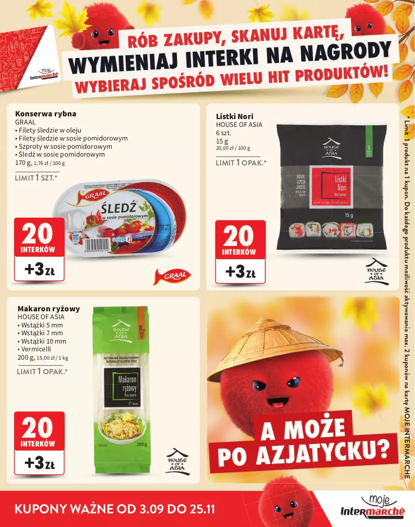 Gazetka promocyjna Intermarche - Gazetka Intermarche - ważna 03.09 do 25.11.2026 - strona 9 - produkty: Gra, Graal, House of Asia, Makaron, Makaron ryżowy, Olej, Ryż, Ser, Sos, Szprot
