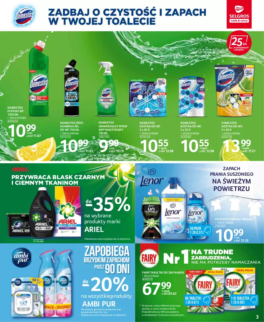 Gazetka promocyjna Selgros - Katalog Sprzątanie - ważna 22.04 do 31.12.2022 - strona 3 - produkty: Ambi Pur, Ariel, Domestos, Fa, Fairy, Kostka do wc, Płyn do płukania, Płyn do wc, Pur, Tablet