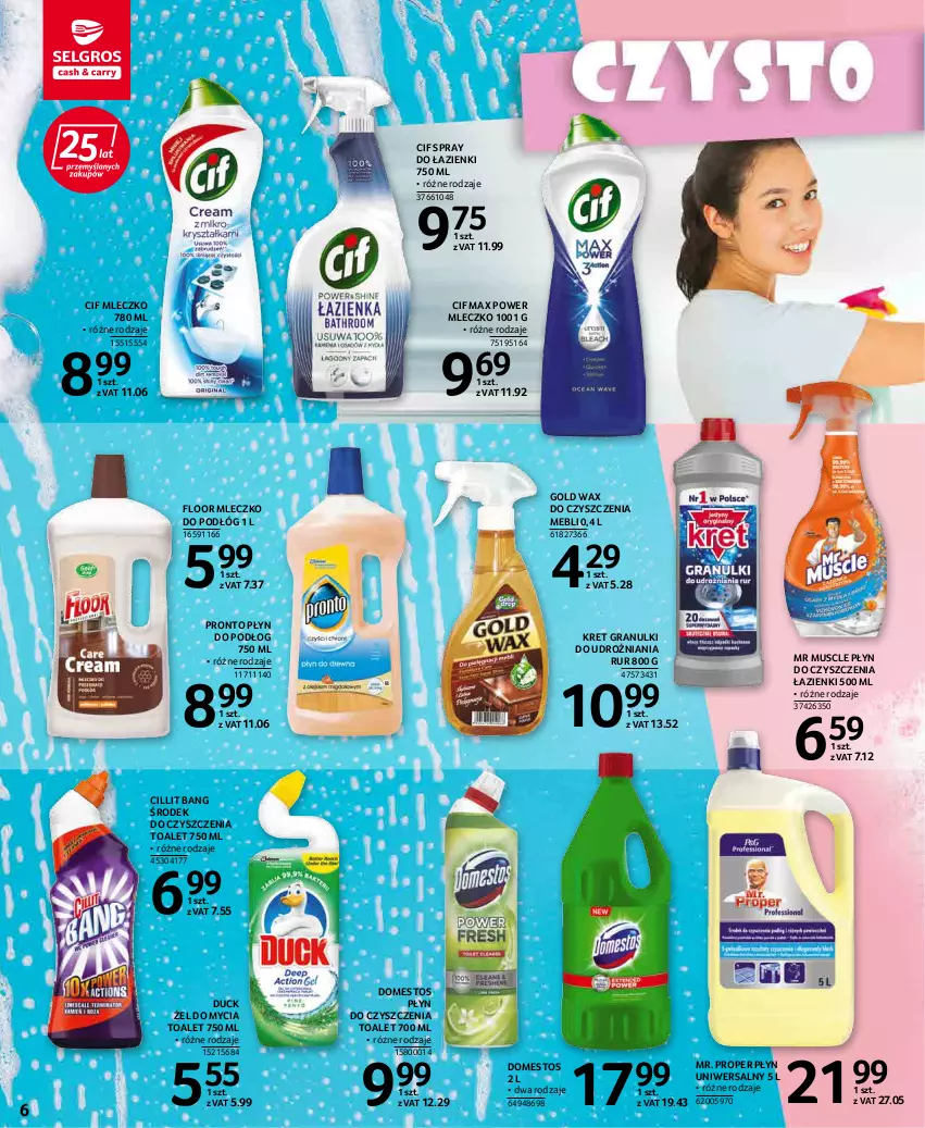 Gazetka promocyjna Selgros - Katalog Sprzątanie - ważna 22.04 do 31.12.2022 - strona 6 - produkty: Cif, Cillit Bang, Domestos, Duck, Gra, Kret, Mleczko, Mr. Proper, Mus, Pronto