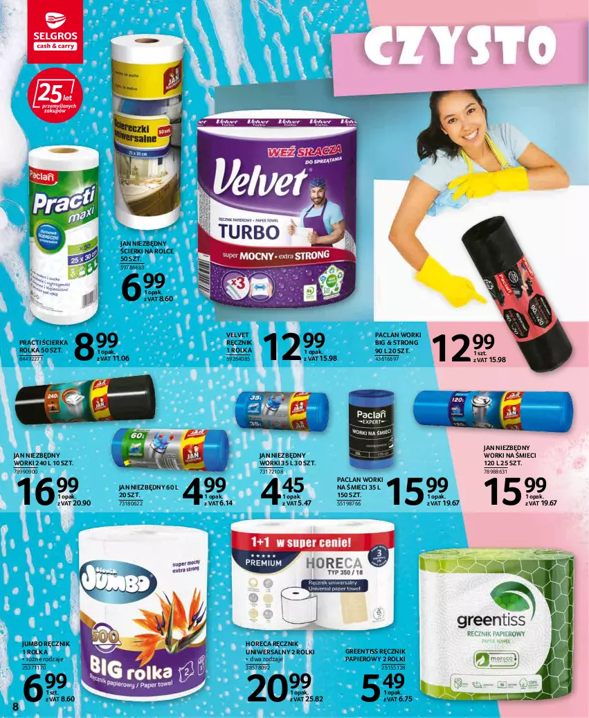 Gazetka promocyjna Selgros - Katalog Sprzątanie - ważna 22.04 do 31.12.2022 - strona 8 - produkty: Jan Niezbędny, Papier, Ręcznik, Rolki, Velvet, Worki na śmiec, Worki na śmieci