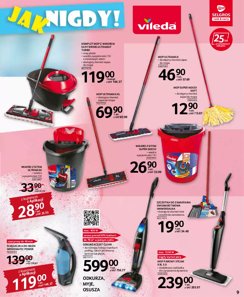 Gazetka promocyjna Selgros - Katalog Sprzątanie - ważna 22.04 do 31.12.2022 - strona 9 - produkty: Dywan, Mop, Mop parowy, Odkurzacz, Rama, Szczotka, Wiadro