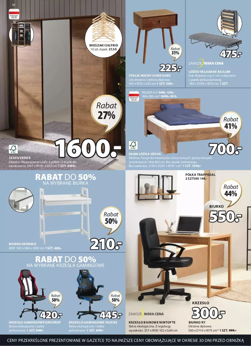 Gazetka promocyjna Jysk - Oferta tygodnia - ważna 12.04 do 16.05.2023 - strona 11 - produkty: Biurka, Biurko, Biuro, Fa, Krzesło, Materac, Półka, Rama, Rama łóżka, Siatka, Sok, Stolik, Stolik nocny, Szafa, Tera, Wieszak