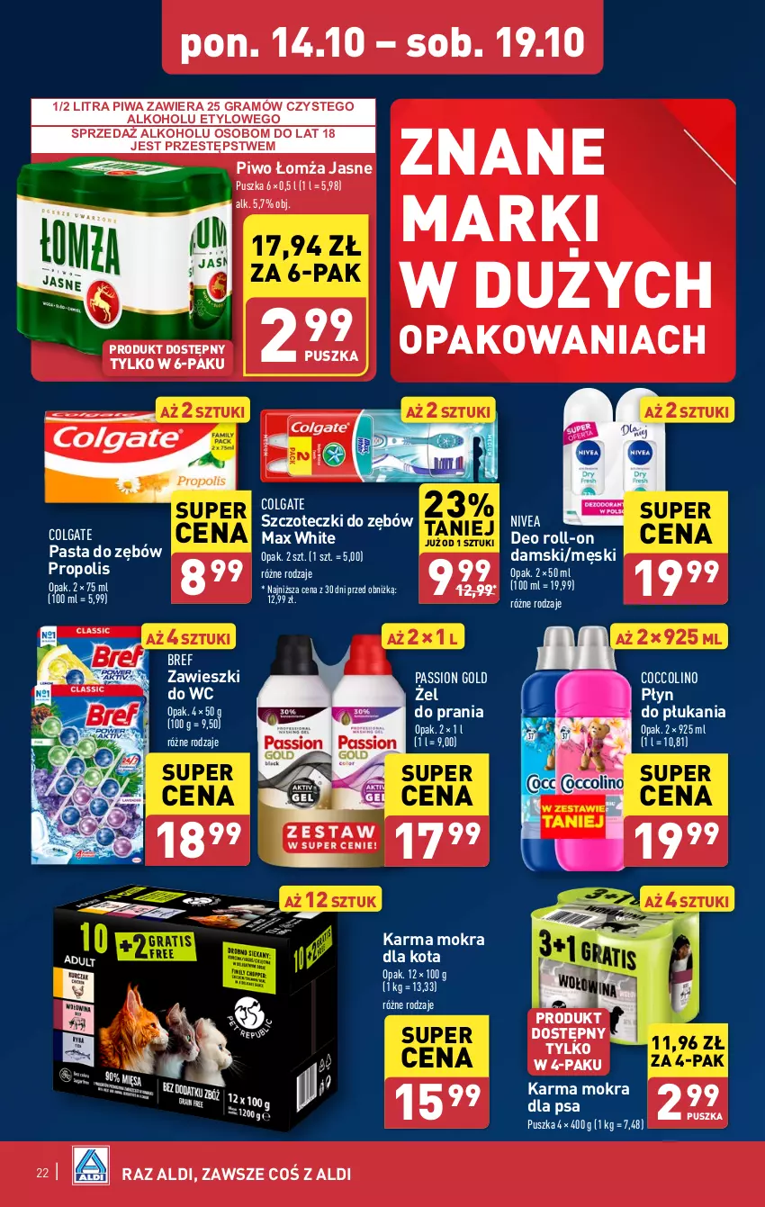 Gazetka promocyjna Aldi - Pełna oferta - ważna 14.10 do 19.10.2024 - strona 22 - produkty: Bref, Coccolino, Colgate, Gra, LG, Nivea, Pasta do zębów, Piwa, Piwo, Płyn do płukania, Propolis, Zawieszki