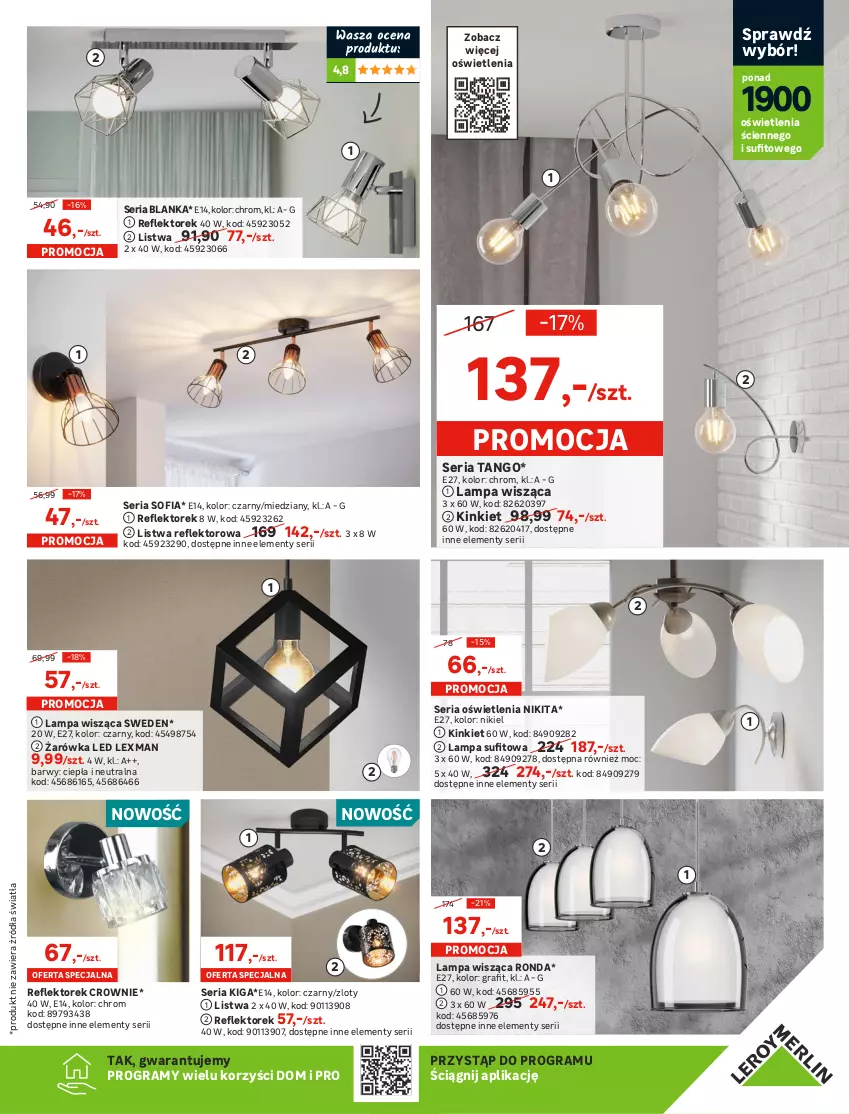 Gazetka promocyjna Leroy Merlin - Nowe Wnętrze - ważna 06.10 do 26.10.2021 - strona 11 - produkty: Gra, Lampa, Lampa podłogowa, Lampa stołowa, Lampa sufitowa, Lampa wisząca, Listwa, Por, Reflektor, Róża, Ser, Sport, Tago, Tran