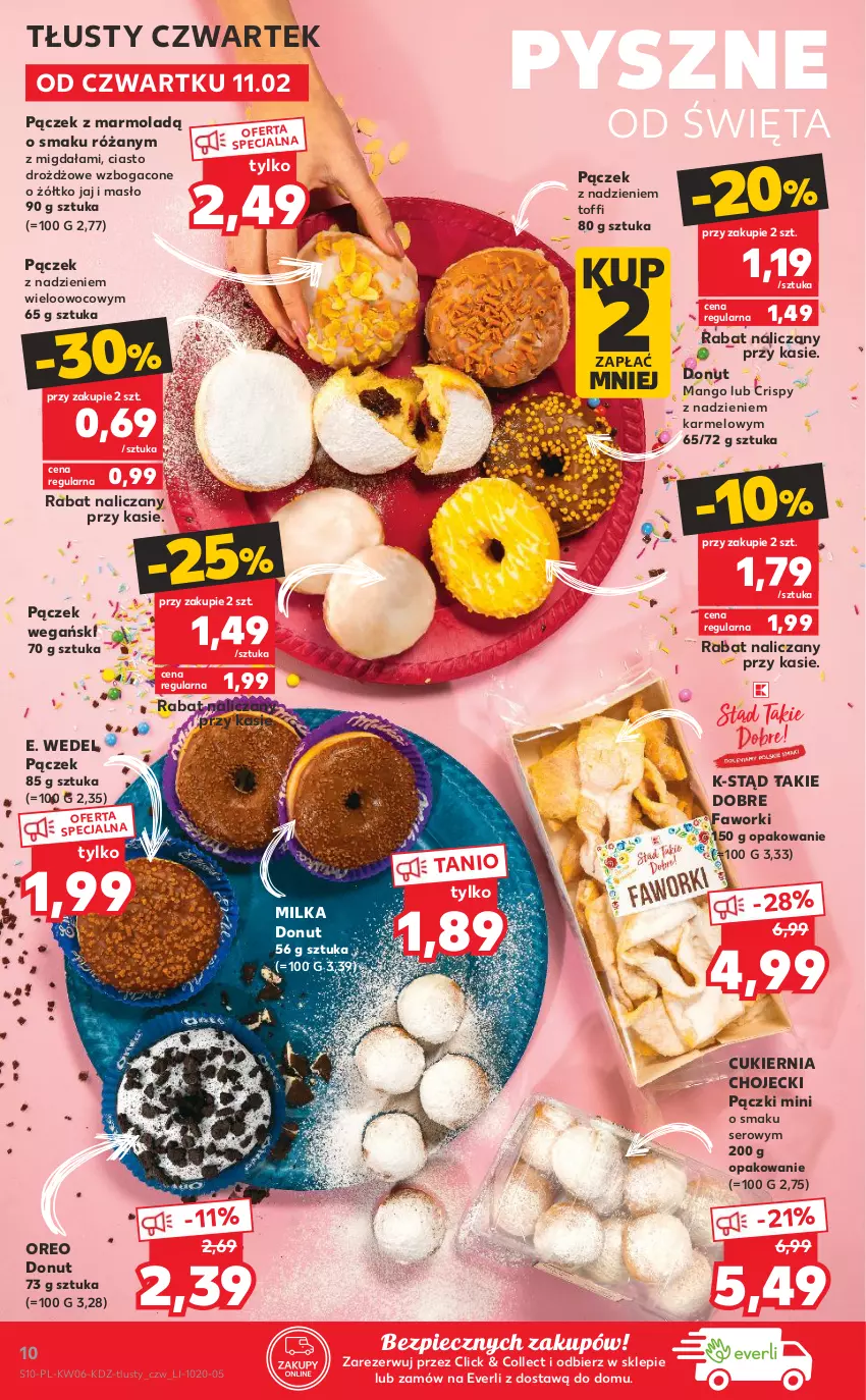 Gazetka promocyjna Kaufland - OFERTA TYGODNIA - ważna 11.02 do 17.02.2021 - strona 10 - produkty: Cukier, Donut, E. Wedel, Fa, Faworki, Mango, Masło, Milka, Mola, Oreo, Pączek, Piec, Róża, Ser