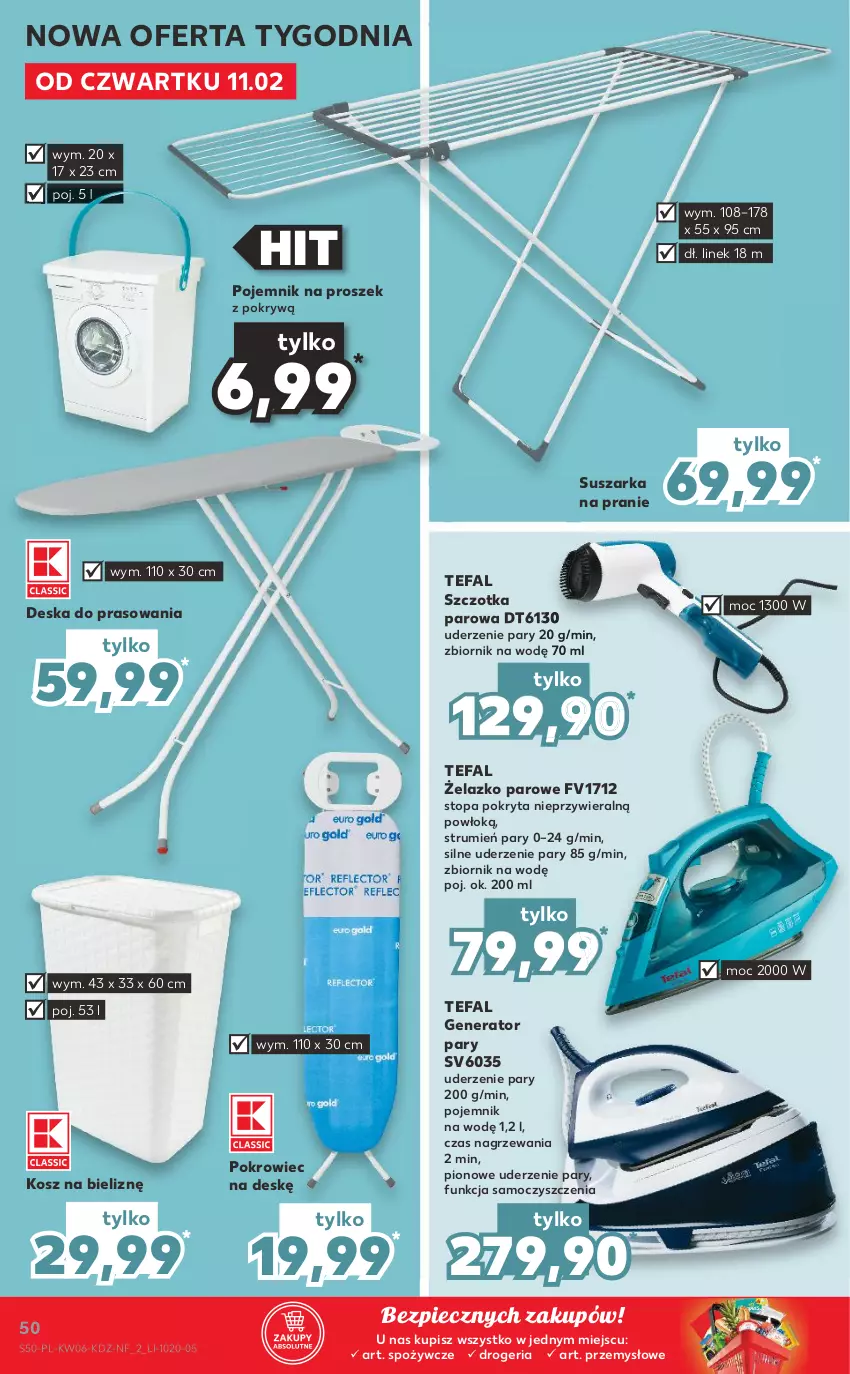 Gazetka promocyjna Kaufland - OFERTA TYGODNIA - ważna 11.02 do 17.02.2021 - strona 50 - produkty: Deska do prasowania, Fa, Generator pary, Kosz, Kosz na bieliznę, Piec, Pojemnik, Pokrowiec, Pokrowiec na deskę, Rum, Suszarka, Suszarka na pranie, Szczotka, Tefal, Top