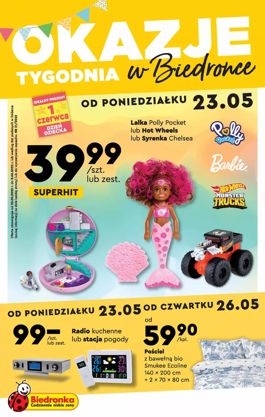 Gazetka promocyjna Biedronka - Okazje tygodnia - ważna 23.05 do 08.06.2022 - strona 1 - produkty: Fa, Hot Wheels, Lalka, Polly Pocket, Pościel