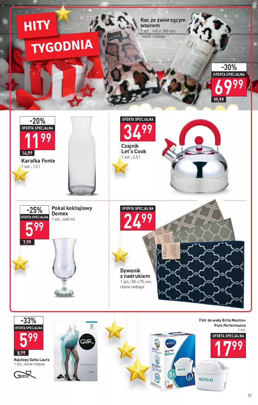 Gazetka promocyjna Stokrotka - Supermarket - ważna 22.12 do 28.12.2021 - strona 23 - produkty: Brit, Brita, Brita Maxtra, Czajnik, Dywan, Dywanik, Gatta, Karafka, Koc, Laur, Pur, Rajstopy, Top