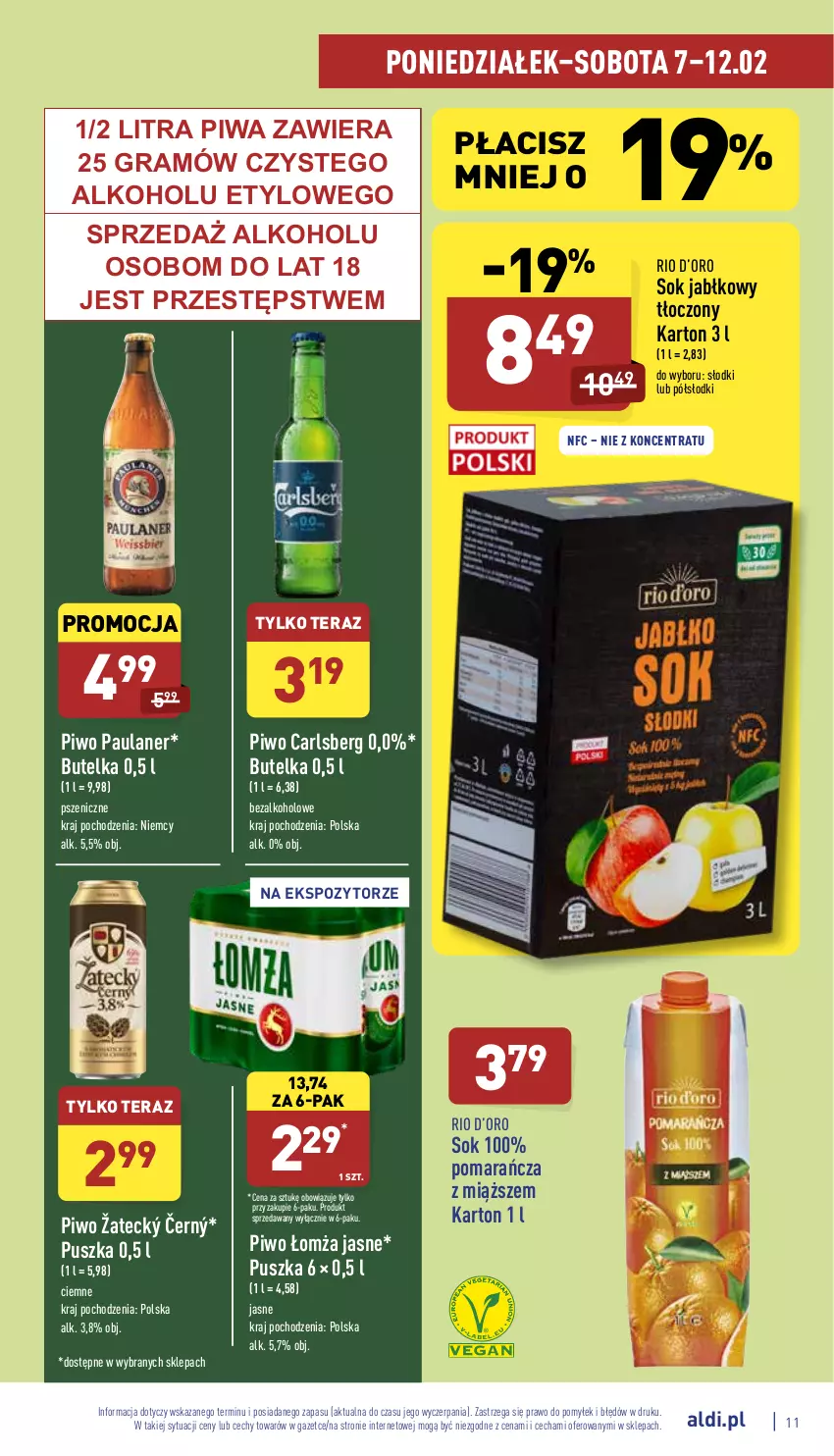 Gazetka promocyjna Aldi - Pełny katalog - ważna 07.02 do 12.02.2022 - strona 11 - produkty: Carlsberg, Gra, Piwa, Piwo, Sok, Sok jabłkowy, Tera