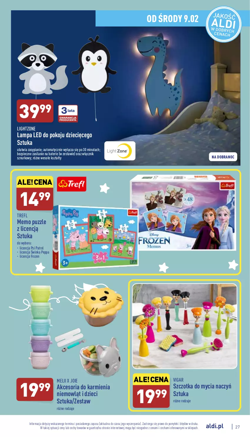 Gazetka promocyjna Aldi - Pełny katalog - ważna 07.02 do 12.02.2022 - strona 27 - produkty: Do mycia naczyń, Dzieci, Frozen, Inka, Karmi, Lampa, Lampa LED, Piec, Psi Patrol, Puzzle, Silan, Szczotka