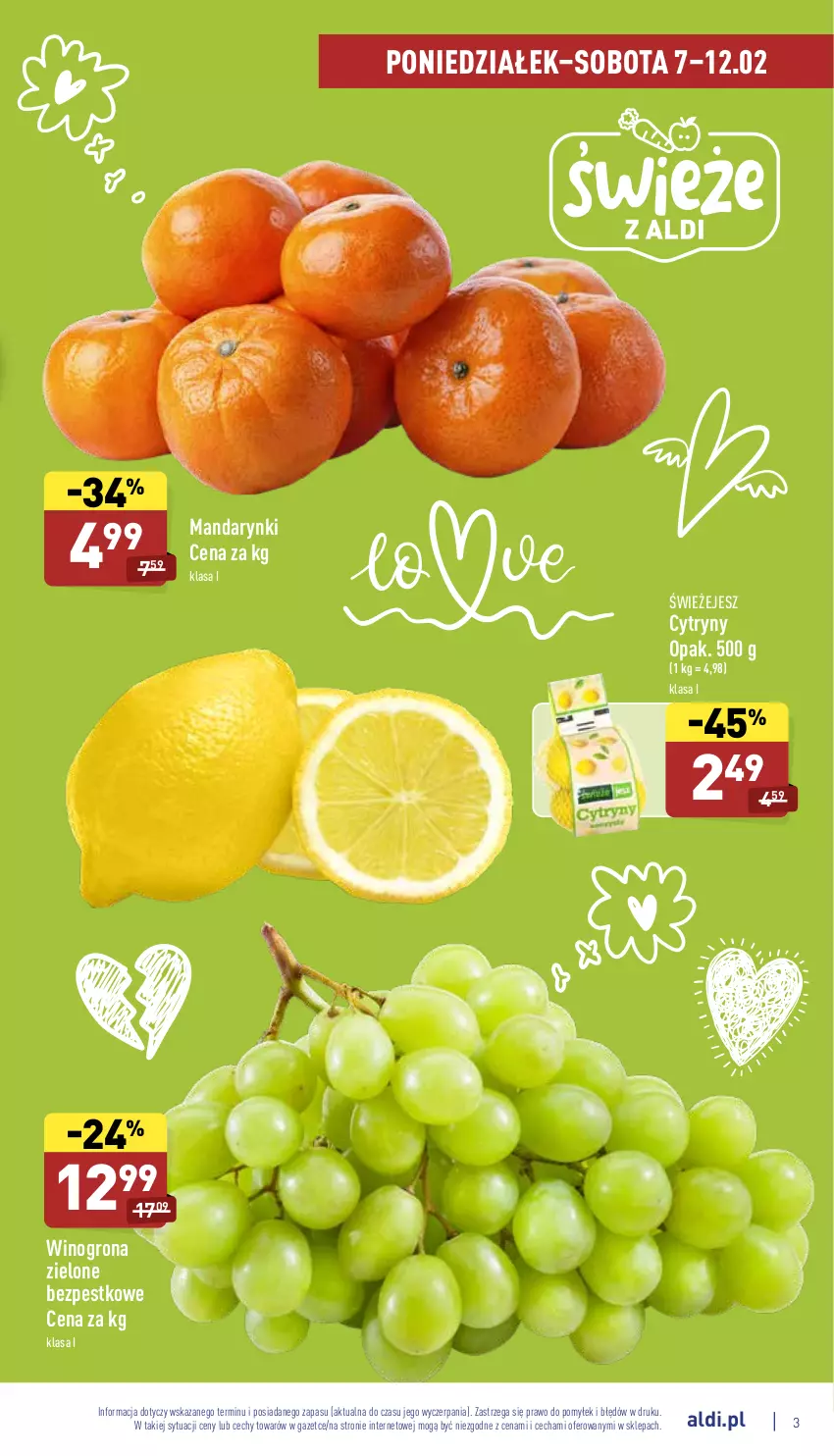 Gazetka promocyjna Aldi - Pełny katalog - ważna 07.02 do 12.02.2022 - strona 3 - produkty: Cytryny, Mandarynki, Wino, Winogrona