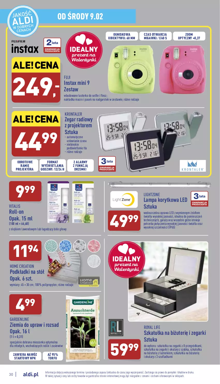 Gazetka promocyjna Aldi - Pełny katalog - ważna 07.02 do 12.02.2022 - strona 30 - produkty: Garaż, INSTAX, Lampa, Nawóz, Obiektyw, Olej, Pasek, Podkład, Sok, Stek, Stół, Szkatułka, Szkatułka na biżuterię, Zegar