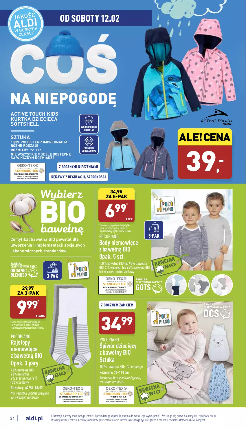 Gazetka promocyjna Aldi - Pełny katalog - ważna 07.02 do 12.02.2022 - strona 34 - produkty: Body, Dzieci, Kurtka, Kurtka dziecięca, Pocopiano, Por, Rajstopy, Top, Wełna