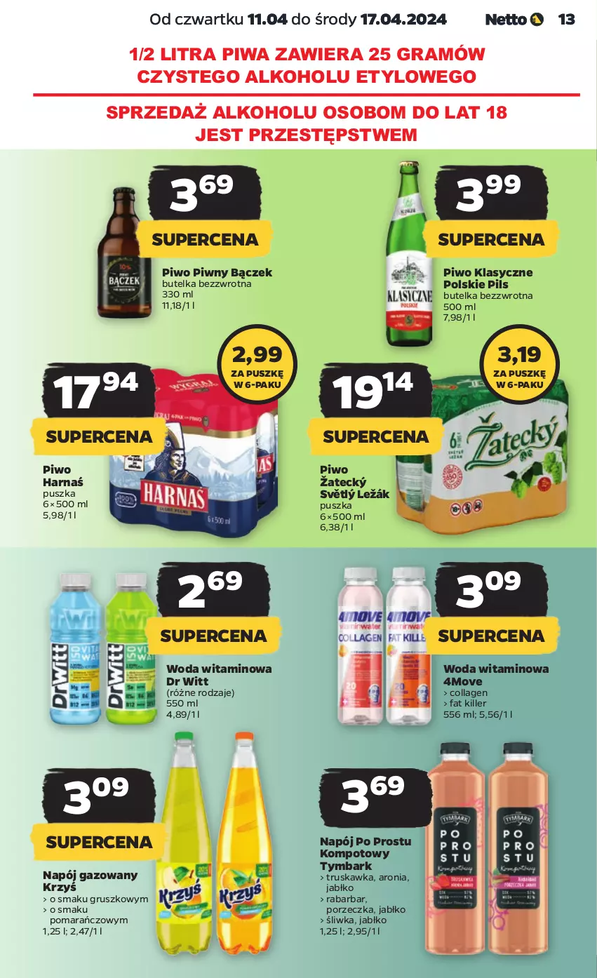 Gazetka promocyjna Netto - Artykuły spożywcze - ważna 11.04 do 17.04.2024 - strona 13 - produkty: Aronia, Fa, Gra, Harnaś, Napój, Napój gazowany, Piwa, Piwo, Por, Tymbark, Woda