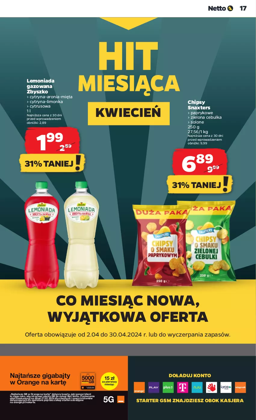 Gazetka promocyjna Netto - Artykuły spożywcze - ważna 11.04 do 17.04.2024 - strona 17 - produkty: Aronia, Chipsy, Cień, Kosz, Lemoniada, Limonka, Mięta, Por, Tera