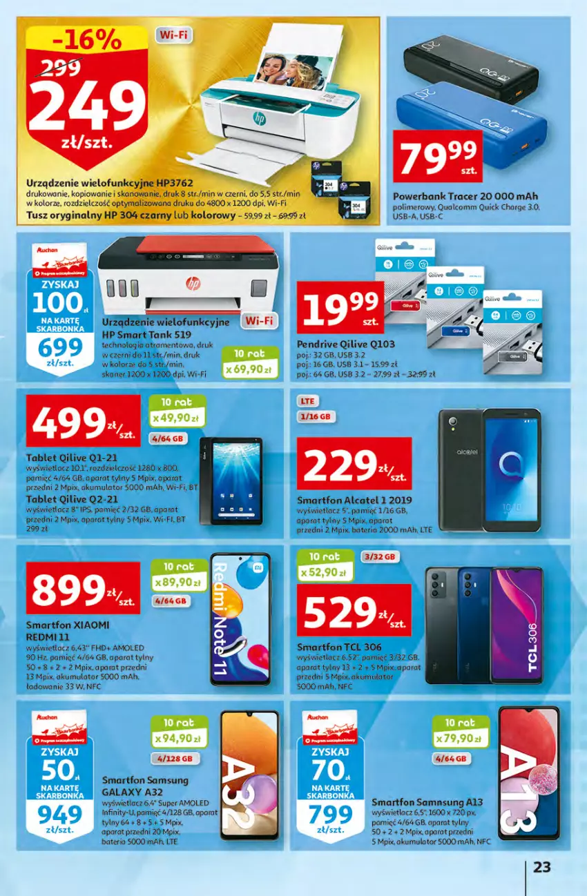 Gazetka promocyjna Auchan - Gazetka przeNISKIE CENY – przeKorzyści z markami Auchan Hipermarkety - ważna 29.09 do 05.10.2022 - strona 23 - produkty: Acer, Akumulator, Amol, Bateria, Gala, Gin, HP, Pendrive, Powerbank, Samsung, Skaner, Smartfon, Tablet, Tusz, Urządzenie wielofunkcyjne