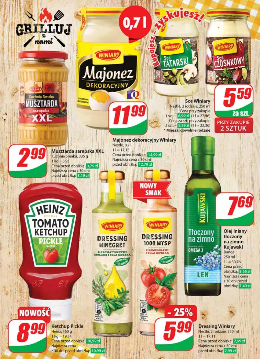 Gazetka promocyjna Dino - Gazetka 27 / 2024 - ważna 03.07 do 09.07.2024 - strona 19 - produkty: Dres, Heinz, Ketchup, Kuchnia, Kujawski, Majonez, Mus, Musztarda, Olej, Olej iniany, Sos, Winiary