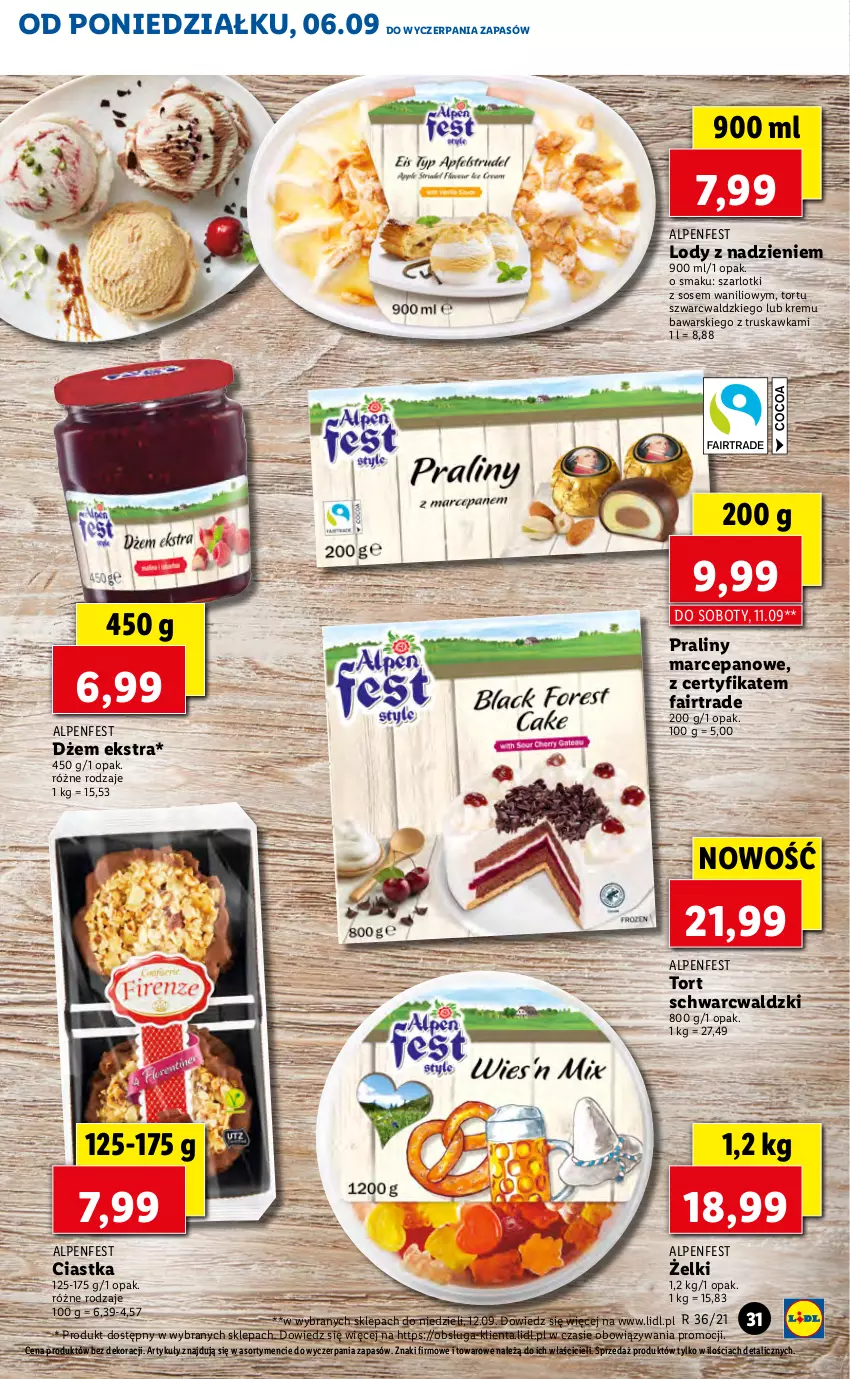 Gazetka promocyjna Lidl - KATALOG Z OFERTĄ ALPENFEST - ważna 06.09 do 10.09.2021 - strona 16 - produkty: Ciastka, Dżem, Fa, Lody, Praliny, Sos