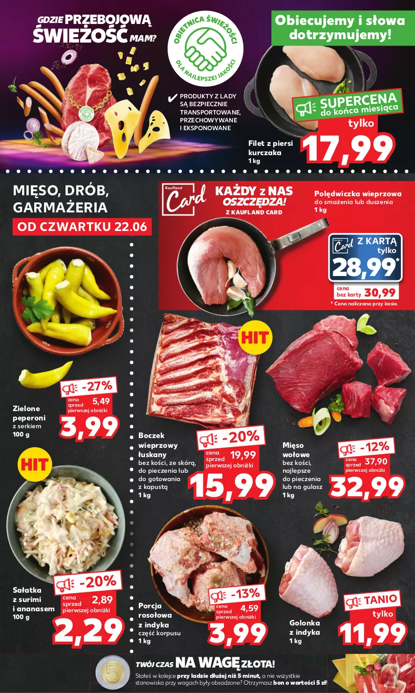 Gazetka promocyjna Kaufland - Mocny Start - ważna 26.06 do 28.06.2023 - strona 10 - produkty: Ananas, Boczek, Boczek wieprzowy, Drób, Filet z piersi kurczaka, Golonka z indyka, Kapustą, Kurczak, Mięso, Mięso wołowe, Olej, Piec, Polędwiczka wieprzowa, Por, Sałat, Sałatka, Ser, Sport, Surimi, Tran, Waga