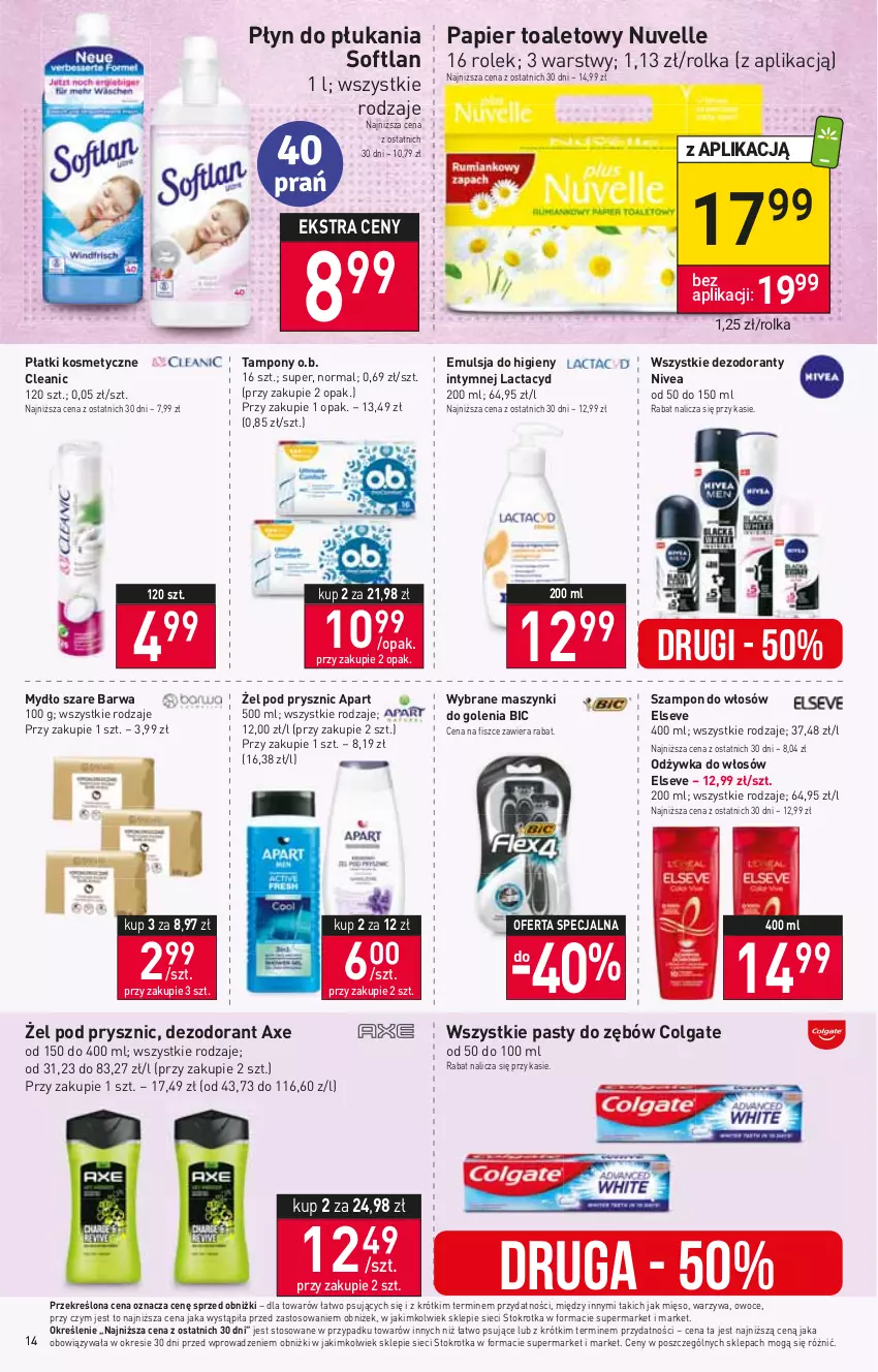 Gazetka promocyjna Stokrotka - Supermarket - ważna 22.06 do 28.06.2023 - strona 15 - produkty: BIC, Cleanic, Colgate, Dezodorant, Elseve, Emulsja, Lactacyd, LG, Mięso, Mydło, Nivea, O.B., Odżywka, Owoce, Papier, Papier toaletowy, Płatki kosmetyczne, Płyn do płukania, Szampon, Tampony, Warzywa