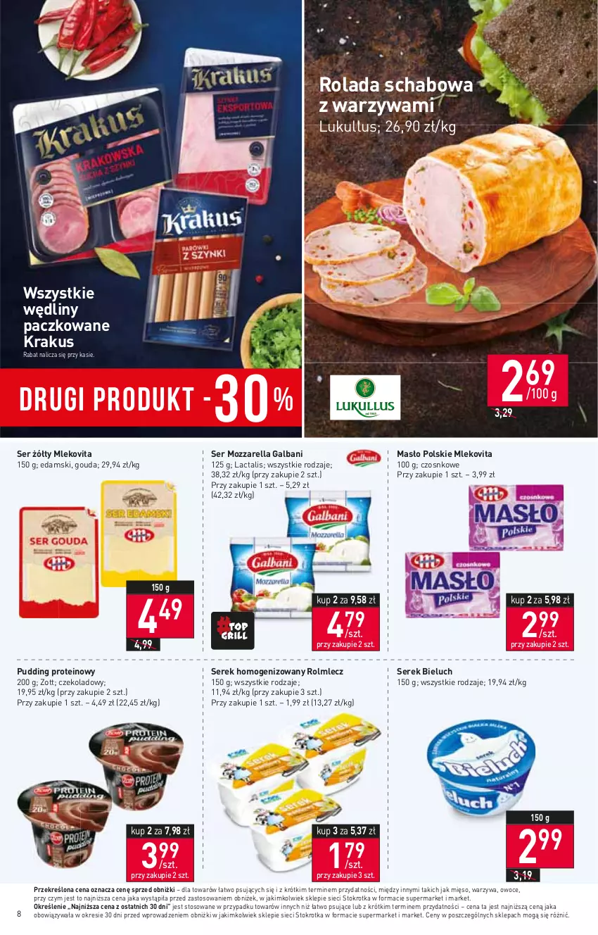 Gazetka promocyjna Stokrotka - Supermarket - ważna 22.06 do 28.06.2023 - strona 8 - produkty: Bieluch, Edam, Galbani, Gouda, Krakus, Masło, Mięso, Mleko, Mlekovita, Mozzarella, Owoce, Pudding, Rolada, Rolmlecz, Ser, Serek, Serek homogenizowany, Warzywa, Zott