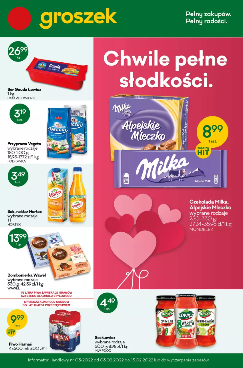 Gazetka promocyjna Groszek - ważna 21.01 do 01.02.2022 - strona 1 - produkty: Acer, Gouda, Harnaś, Hortex, LG, Nektar, Piwo, Podravka, Ser, Sok, Sos, Vegeta, Wawel