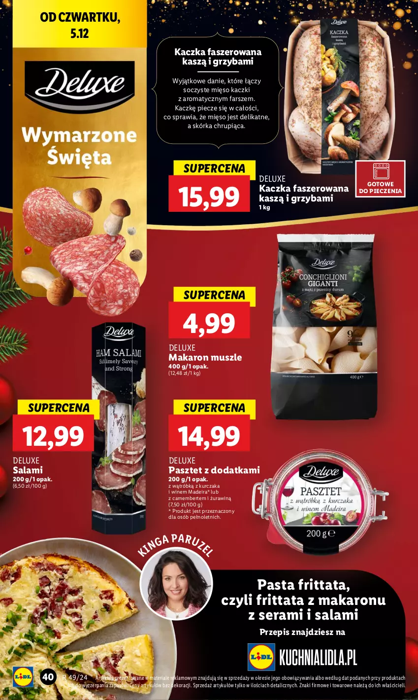 Gazetka promocyjna Lidl - GAZETKA - ważna 05.12 do 07.12.2024 - strona 44 - produkty: Camembert, Fa, Kaczka, Kaczka faszerowana, Kurczak, Makaron, Mięso, Mus, Pasztet, Piec, Salami, Ser