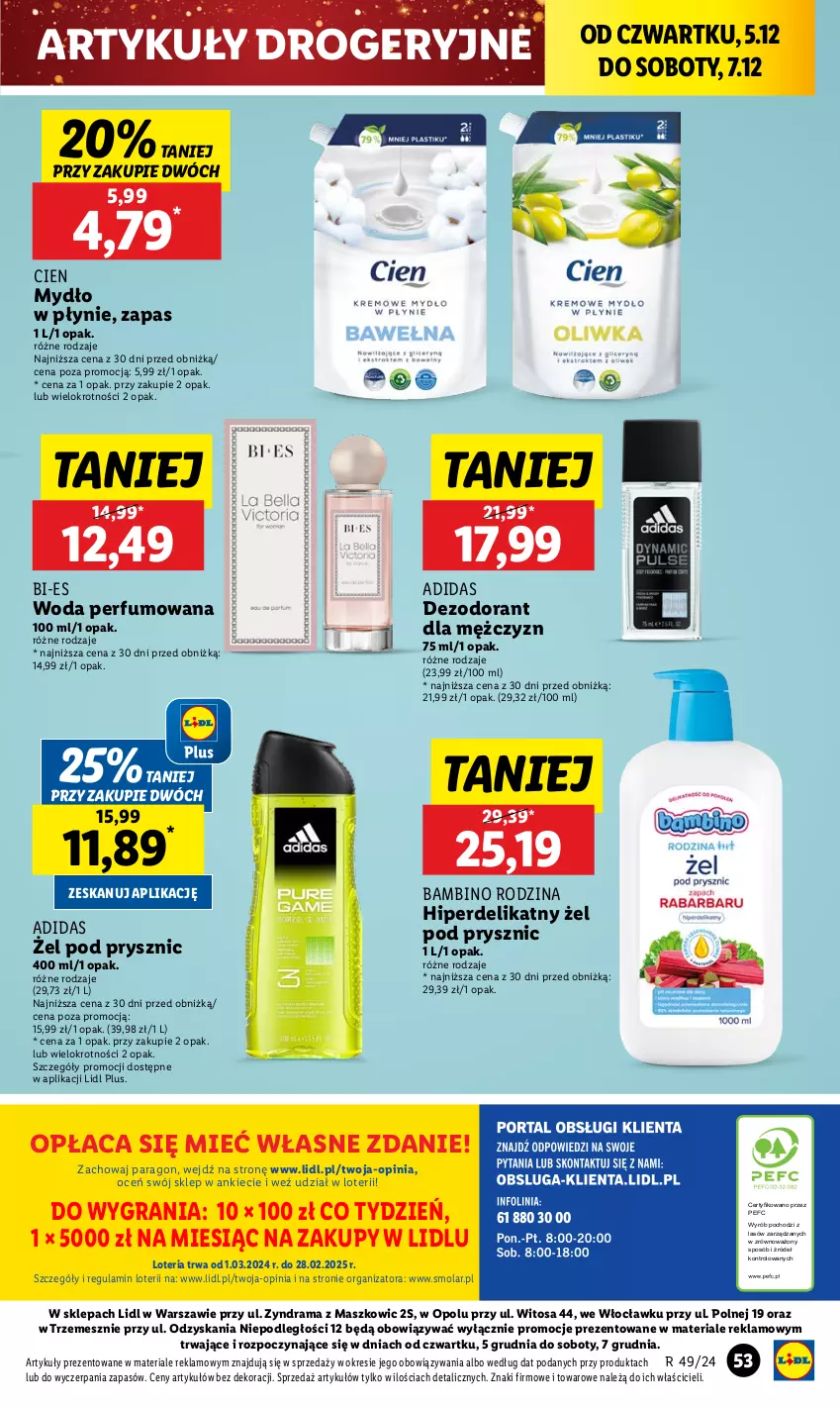 Gazetka promocyjna Lidl - GAZETKA - ważna 05.12 do 07.12.2024 - strona 59 - produkty: Adidas, Dezodorant, Gra, Mola, Mydło, Mydło w płynie, Perfum, Rama, Woda, Woda perfumowana