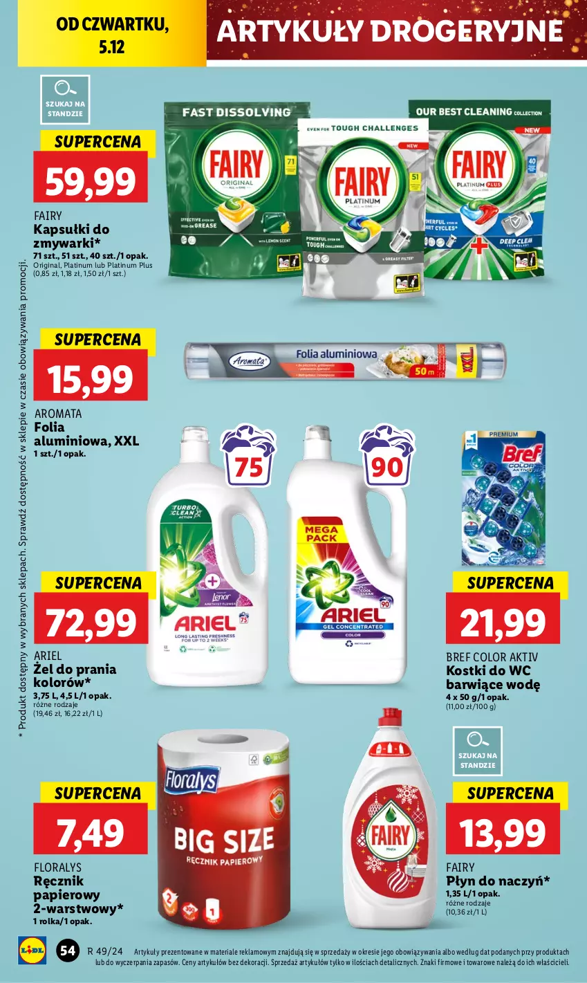 Gazetka promocyjna Lidl - GAZETKA - ważna 05.12 do 07.12.2024 - strona 60 - produkty: Ariel, Bref, Fa, Fairy, Flora, Folia aluminiowa, Gin, Papier, Ręcznik, Zmywarki