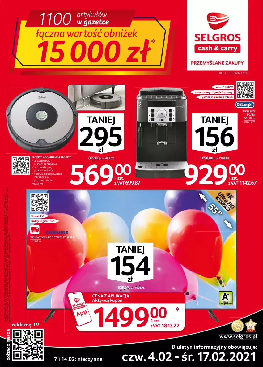 Gazetka promocyjna Selgros - Oferta przemysłowa - ważna 04.02 do 17.02.2021 - strona 1 - produkty: IRobot, LG, Młynek, Narożnik, Robot, Roomba, Smart tv, Telewizor, Top