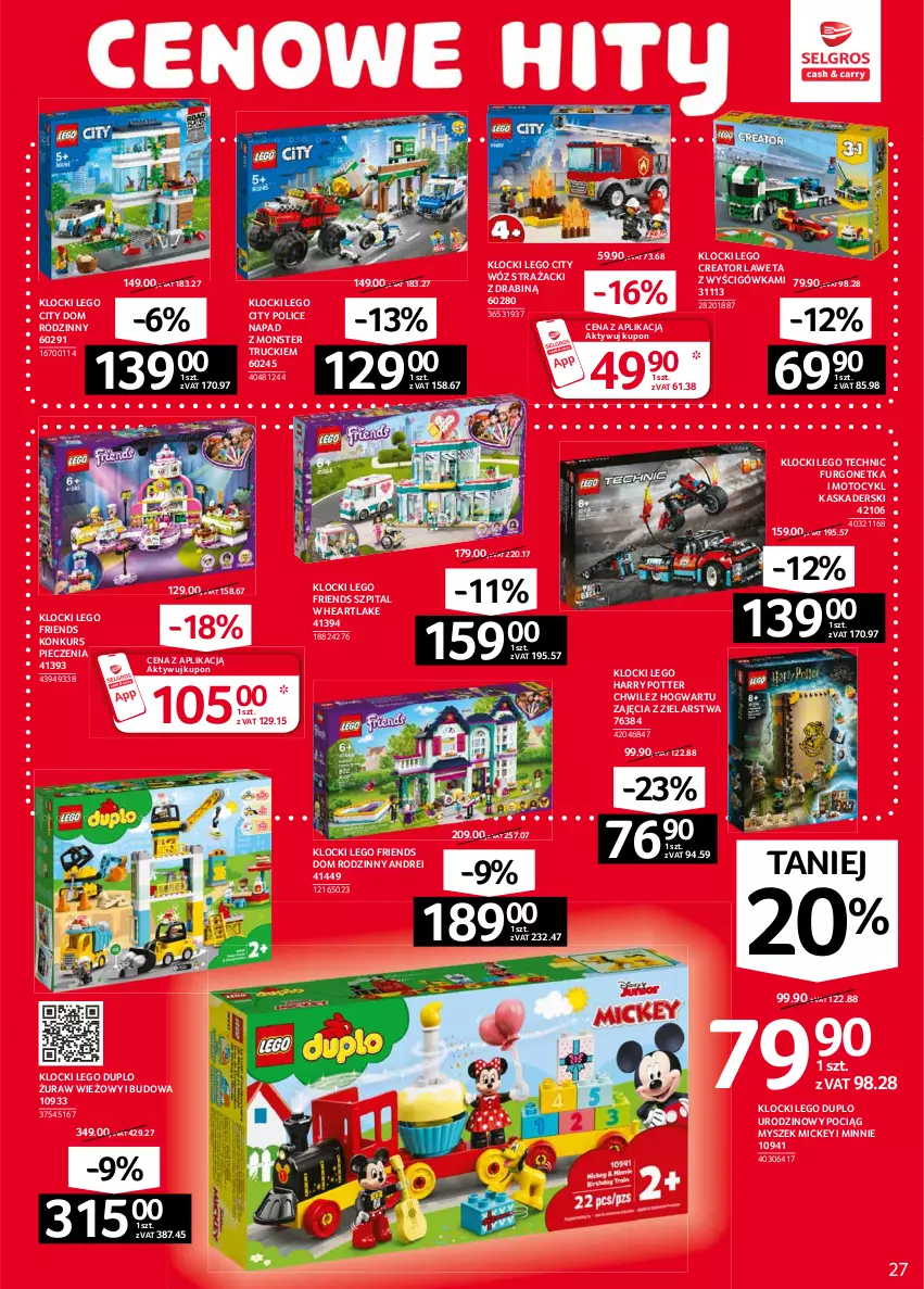 Gazetka promocyjna Selgros - Oferta przemysłowa - ważna 04.02 do 17.02.2021 - strona 27 - produkty: Harry Potter, Kask, Klocki, LEGO, LEGO City, LEGO Creator, LEGO Duplo, LEGO Friends, LEGO Harry Potter, LEGO Technic, Minnie, Monster truck, Mysz, Piec, Pociąg, Urgo, Wóz strażacki