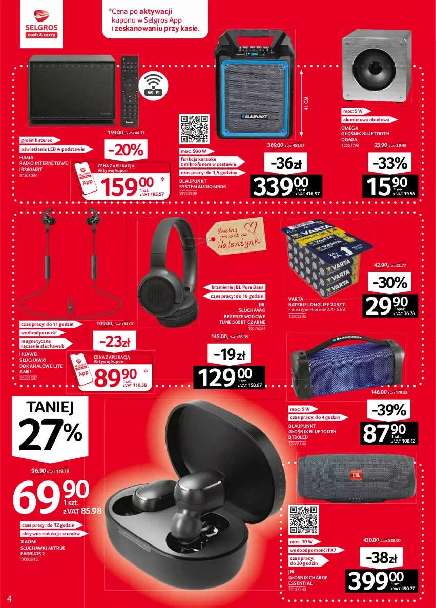 Gazetka promocyjna Selgros - Oferta przemysłowa - ważna 04.02 do 17.02.2021 - strona 4 - produkty: Głośnik, Głośnik bluetooth, Hama, Huawei, JBL, LG, Mikrofon, Por, Pur, Słuchawki, Słuchawki bezprzewodowe, Varta