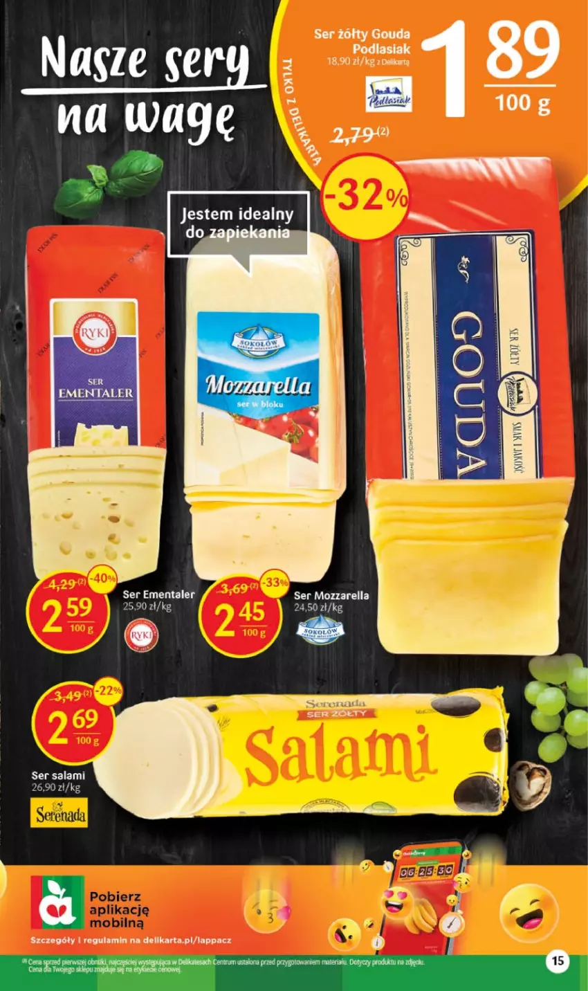 Gazetka promocyjna Delikatesy Centrum - Gazetka DC35 - ważna 07.09 do 13.09.2023 - strona 15 - produkty: Ementaler, Gouda, Mozzarella, Salami, Ser, Ser salami