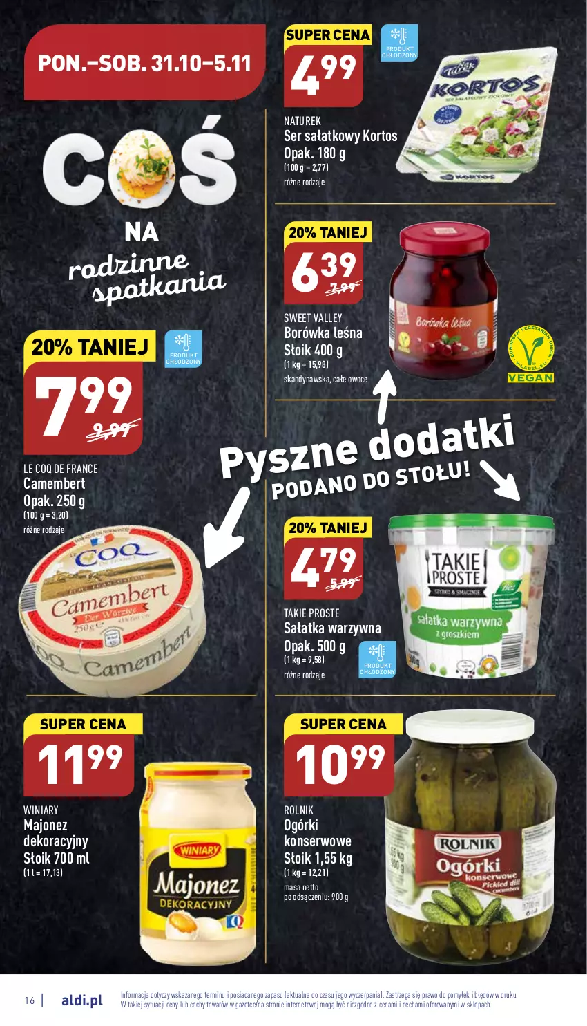 Gazetka promocyjna Aldi - Pełny katalog - ważna 31.10 do 05.11.2022 - strona 16 - produkty: Borówka, Camembert, Majonez, NaTurek, Ogórki konserwowe, Owoce, Rolnik, Sałat, Sałatka, Sałatka warzywna, Ser, Winiary