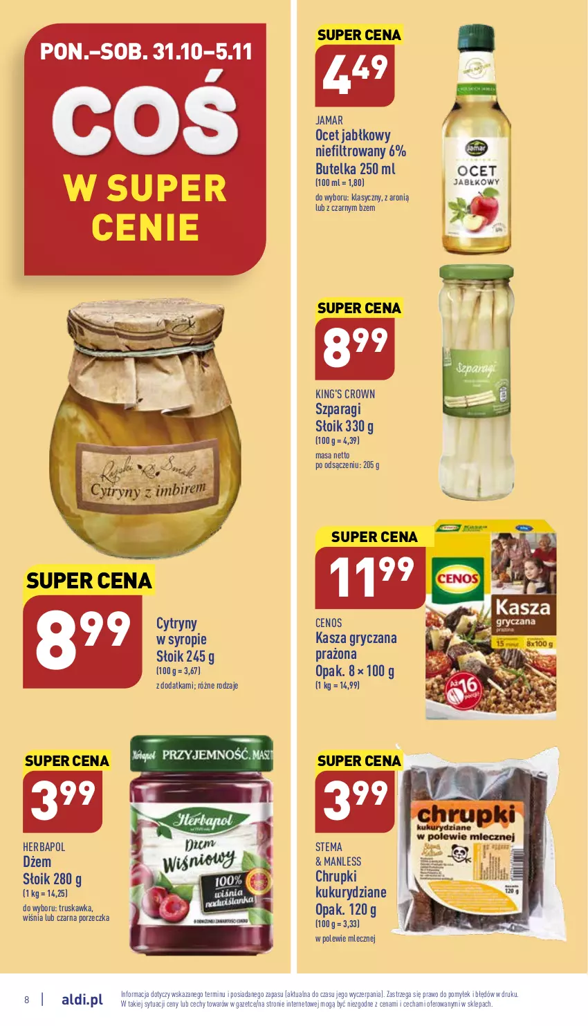 Gazetka promocyjna Aldi - Pełny katalog - ważna 31.10 do 05.11.2022 - strona 8 - produkty: Cenos, Chrupki, Cytryny, Dżem, Gry, Herbapol, Kasza, Kasza gryczana, Ocet, Por, Syrop