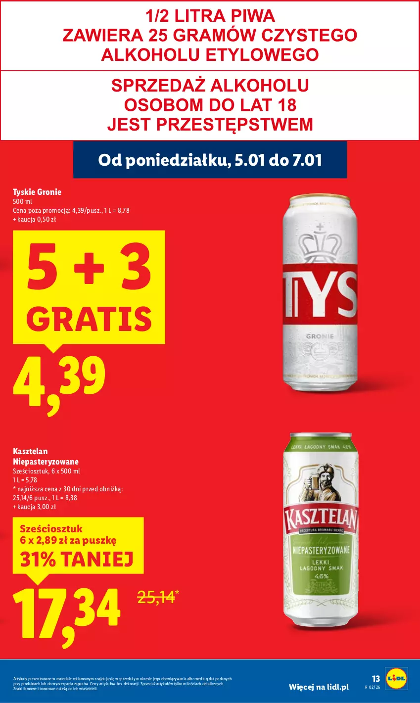 Gazetka promocyjna Lidl - GAZETKA - ważna 05.01 do 07.01.2026 - strona 13 - produkty: Gra, Kasztelan, Tyskie