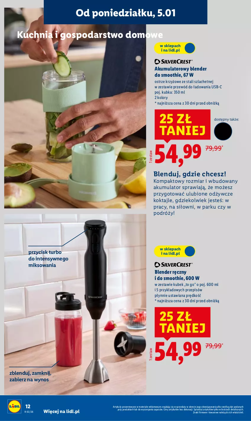 Gazetka promocyjna Lidl - GAZETKA - ważna 05.01 do 07.01.2026 - strona 14 - produkty: Akumulator, Blender, Blender ręczny, Kubek, Kuchnia, Przewód, Smoothie