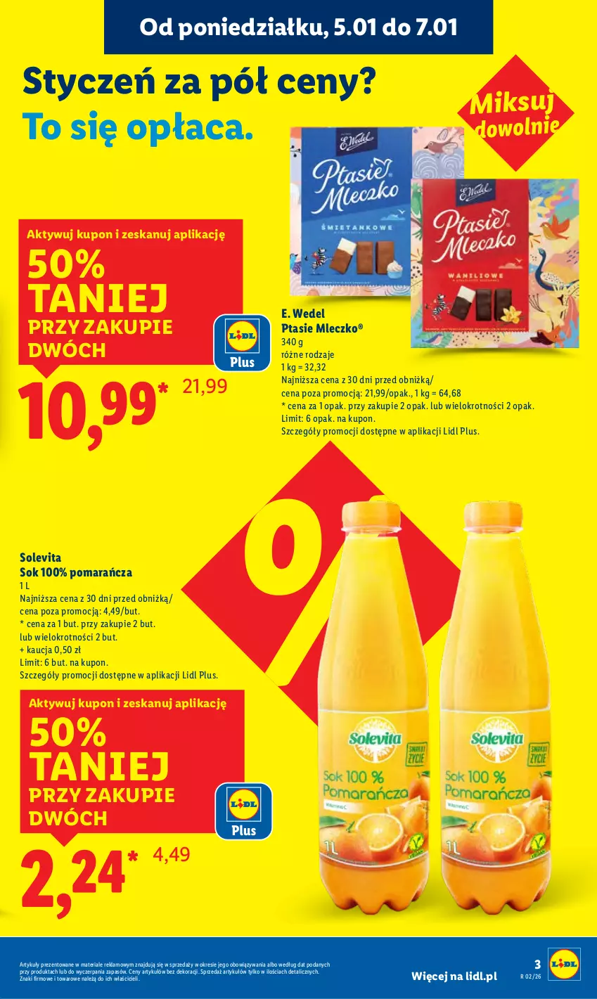 Gazetka promocyjna Lidl - GAZETKA - ważna 05.01 do 07.01.2026 - strona 3 - produkty: E. Wedel, Mleczko, Ptasie mleczko, Sok