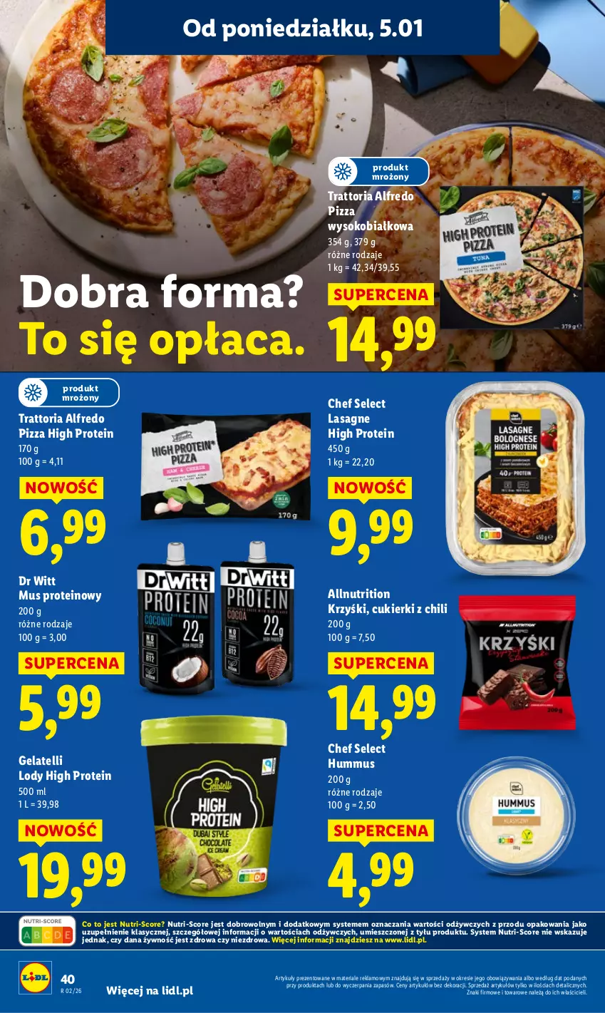 Gazetka promocyjna Lidl - GAZETKA - ważna 05.01 do 07.01.2026 - strona 42 - produkty: Cukier, Cukierki, Hummus, Lasagne, Lody, Mus, Pizza, Sok