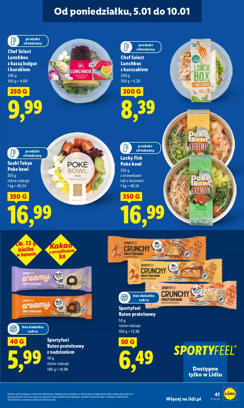 Gazetka promocyjna Lidl - GAZETKA - ważna 05.01 do 07.01.2026 - strona 43 - produkty: Baton, Bulgur, Buraki, Kakao, Kurczak, LG, Por, Sos, Sport, Sushi