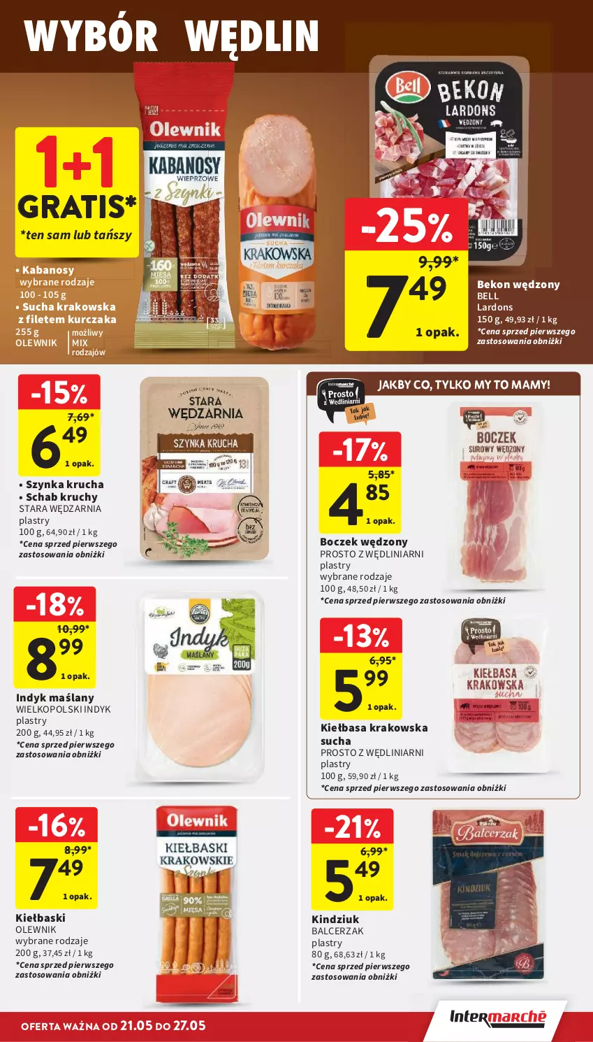 Gazetka promocyjna Intermarche - Gazetka Intermarche - ważna 21.05 do 27.05.2026 - strona 19 - produkty: Beko, Bell, Boczek, Gra, Kabanos, Kiełbasa, Kiełbasa krakowska, Kindziuk, Kurczak, Olewnik, Szynka