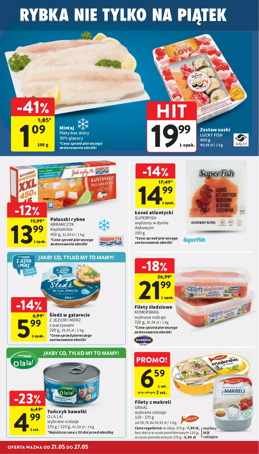 Gazetka promocyjna Intermarche - Gazetka Intermarche - ważna 21.05 do 27.05.2026 - strona 20 - produkty: Gala, Gra, Graal, Kawa, Lazur, Mintaj, Olej, Paluszki rybne, Sos, Sushi, Tuńczyk, Warzywa