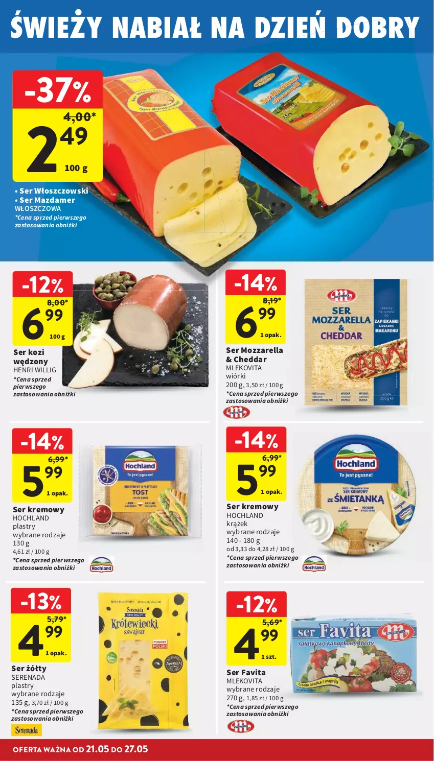 Gazetka promocyjna Intermarche - Gazetka Intermarche - ważna 21.05 do 27.05.2026 - strona 22 - produkty: Cheddar, Fa, Favita, Hochland, Mazdamer, Mleko, Mlekovita, Mozzarella, Ser, Ser kozi, Włoszczowski