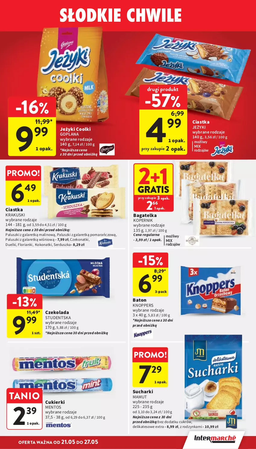 Gazetka promocyjna Intermarche - Gazetka Intermarche - ważna 21.05 do 27.05.2026 - strona 29 - produkty: Baton, Ciastka, Cukier, Cukierki, Czekolada, Gala, Goplana, Gra, Jeżyki, Knoppers, Krakus, Krakuski, LANA, Mentos, Ser