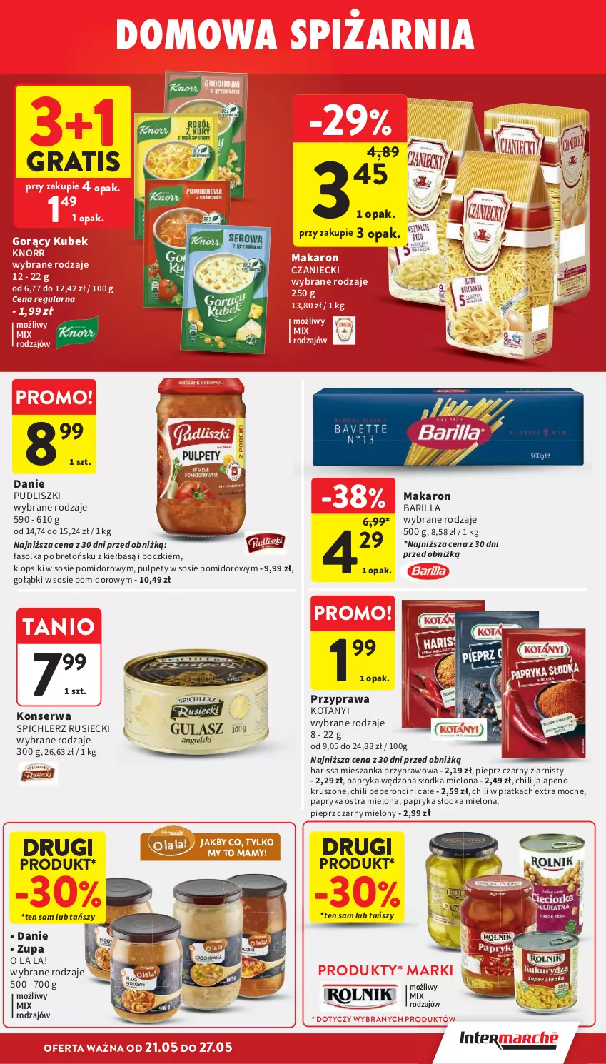 Gazetka promocyjna Intermarche - Gazetka Intermarche - ważna 21.05 do 27.05.2026 - strona 31 - produkty: Barilla, Fa, Gra, Klopsiki, Knorr, Kubek, Makaron, Papryka, Papryka słodka, Papryka wędzona, Pieprz, Pudliszki, Pulpety, Ser, Sos, Spichlerz Rusiecki, Zupa