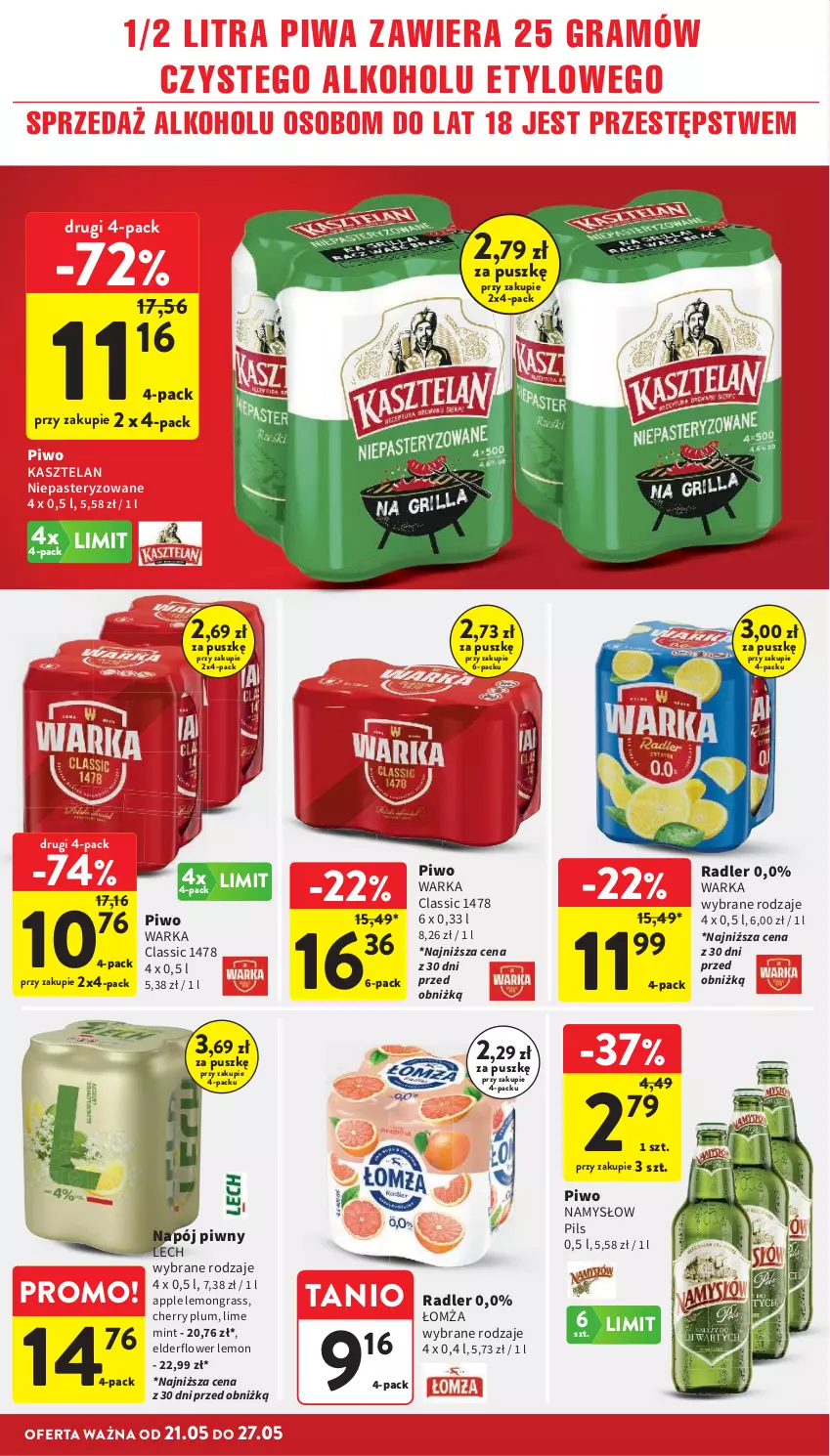 Gazetka promocyjna Intermarche - Gazetka Intermarche - ważna 21.05 do 27.05.2026 - strona 36 - produkty: Gra, Kasztelan, Napój, Piwa, Piwo, Radler, Warka